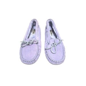 Minnetonka Lilac Suede Moccasin Slippers W/ Faux Fur Lining For Women Size 10